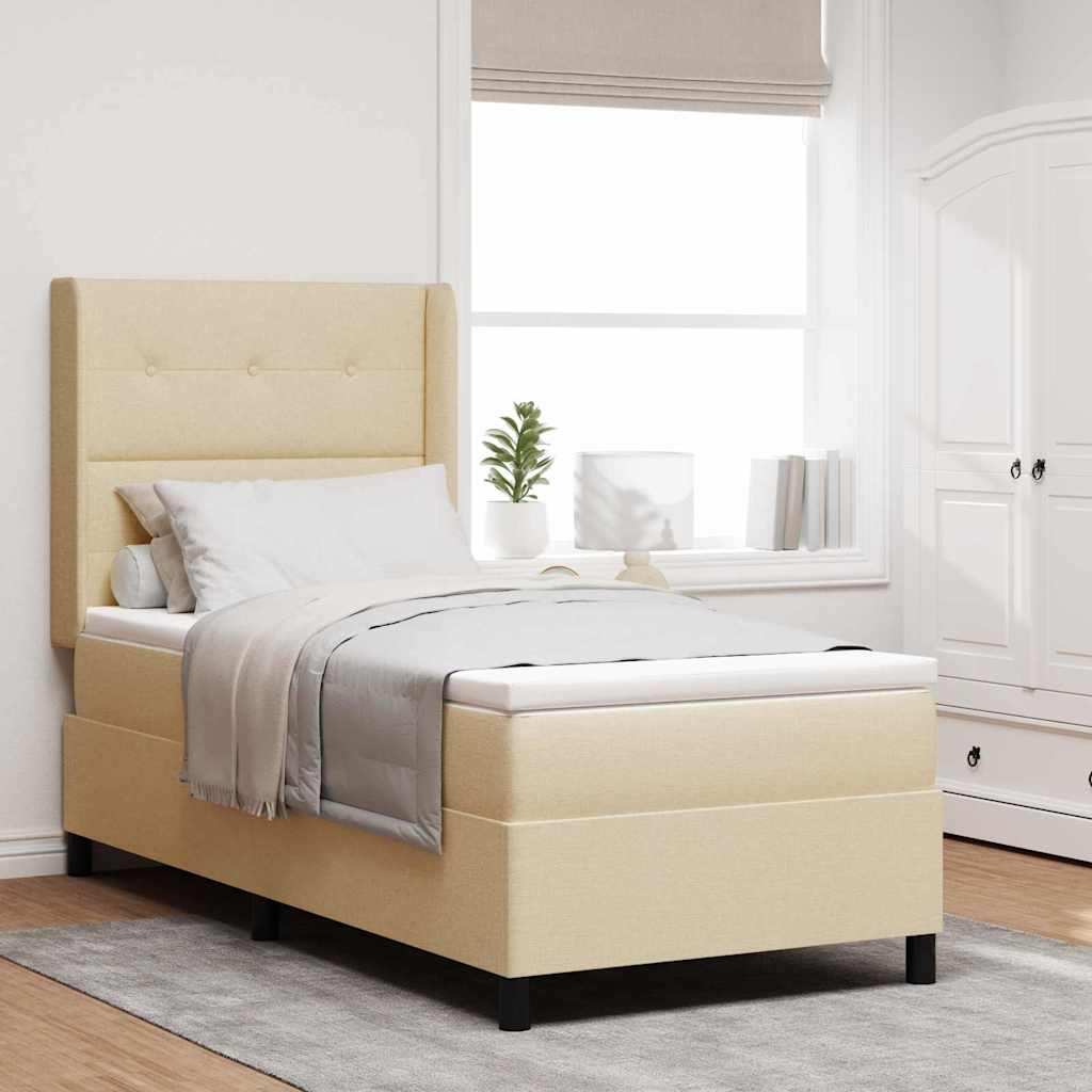 Boxspringbett mit Kissen mit Kopfteil Creme 200 x 100 cm Stoff