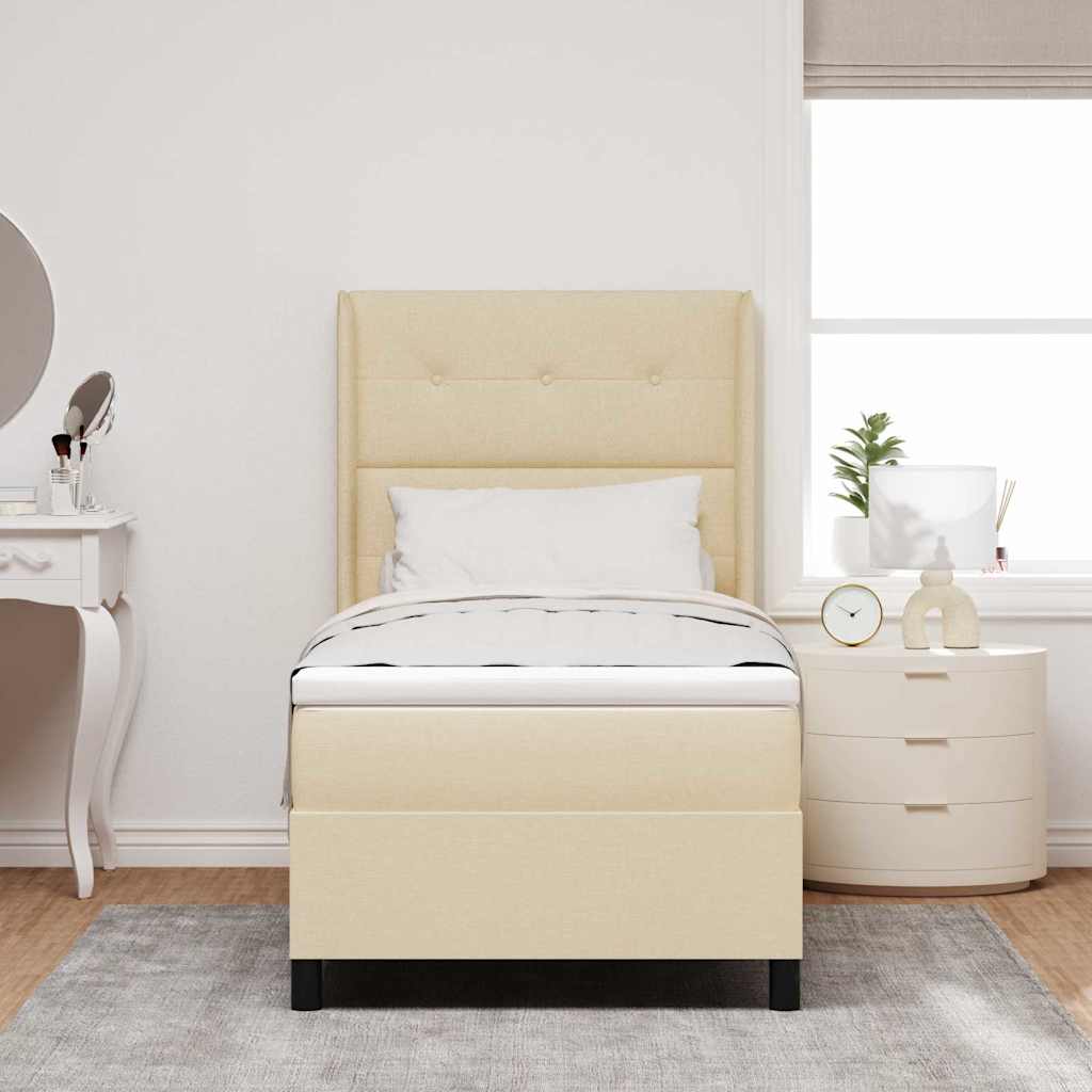 Boxspringbett mit Kissen mit Kopfteil Creme 200 x 100 cm Stoff