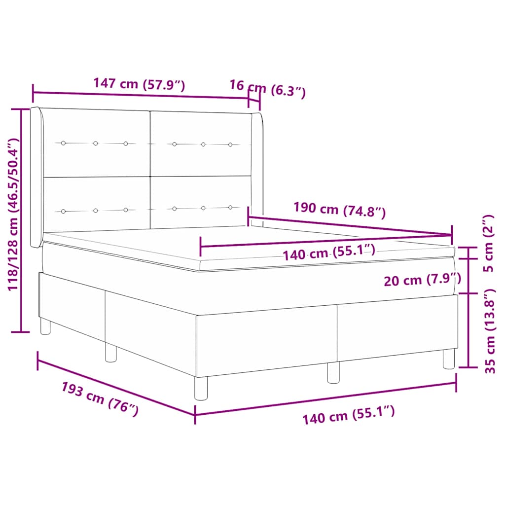 Boxspringbett mit Kissen Dunkelgrau 190 x 140 cm Stoff