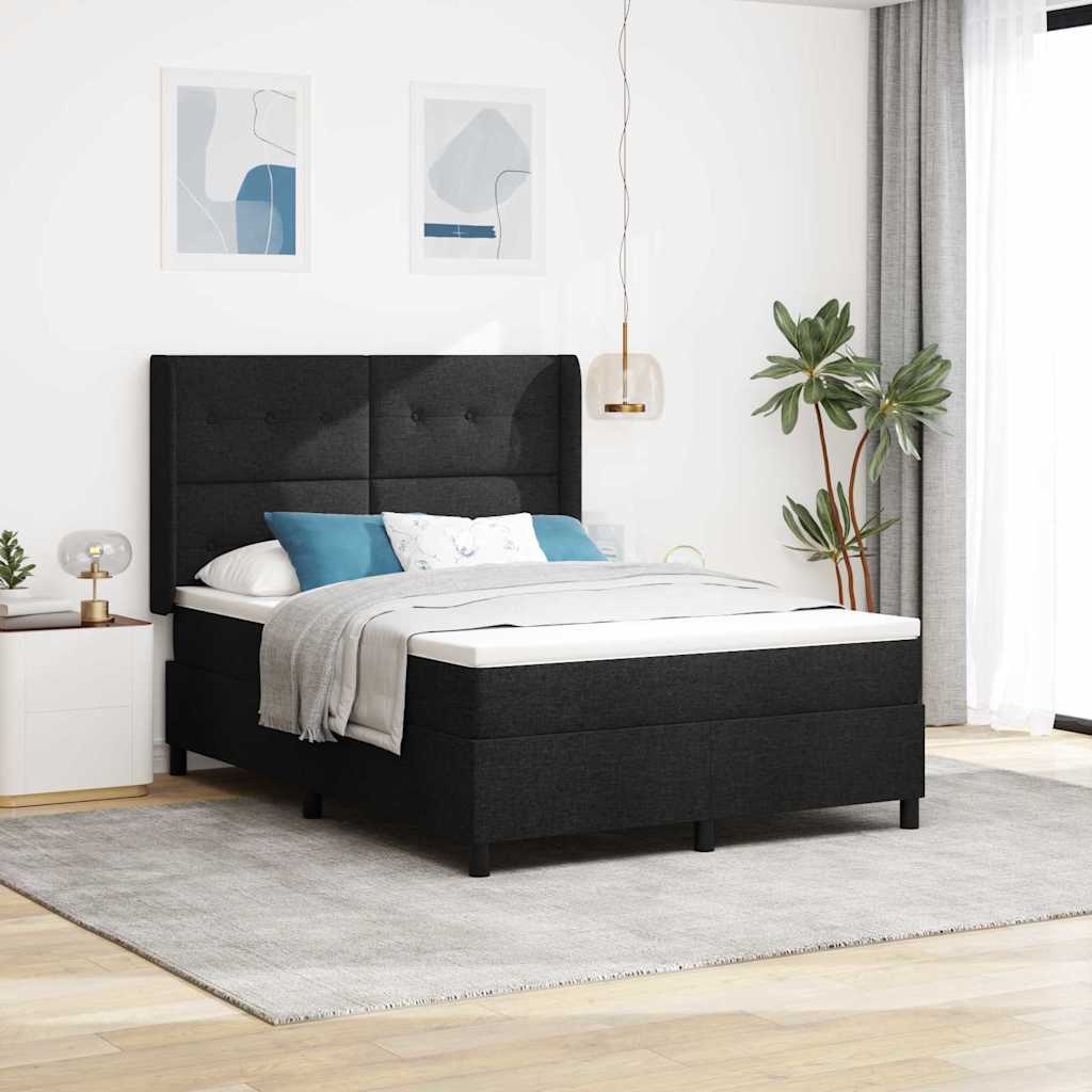 Boxspringbett mit Kissen Schwarz 190 x 140 cm Stoff