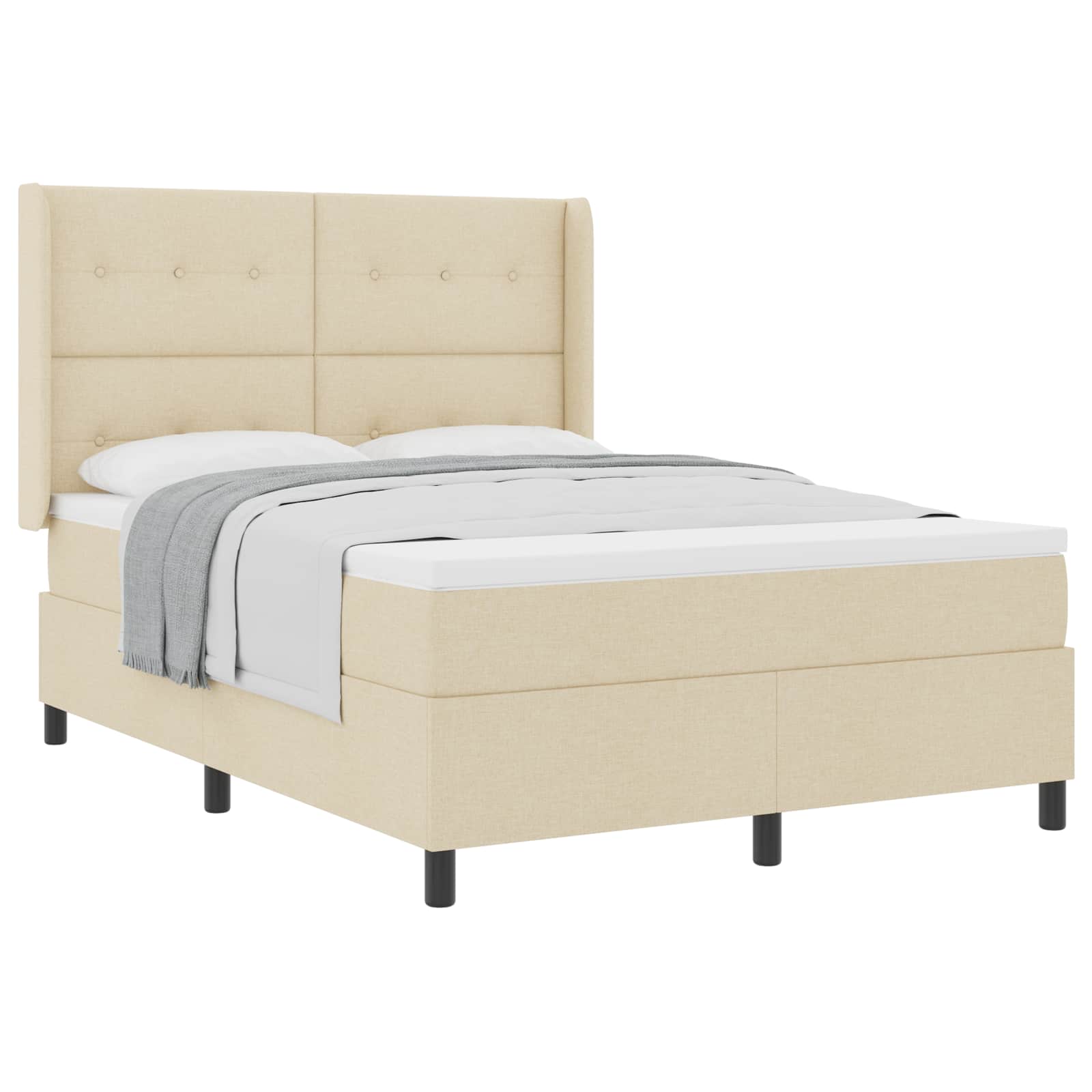 Boxspringbett mit Kissen mit Kopfteil Creme 190 x 140 cm Stoff