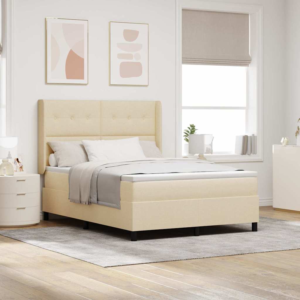Boxspringbett mit Kissen mit Kopfteil Creme 200 x 140 cm Stoff