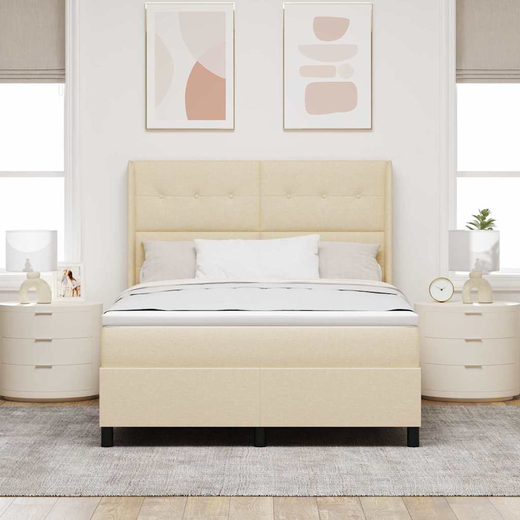 Boxspringbett mit Kissen mit Kopfteil Creme 200 x 140 cm Stoff