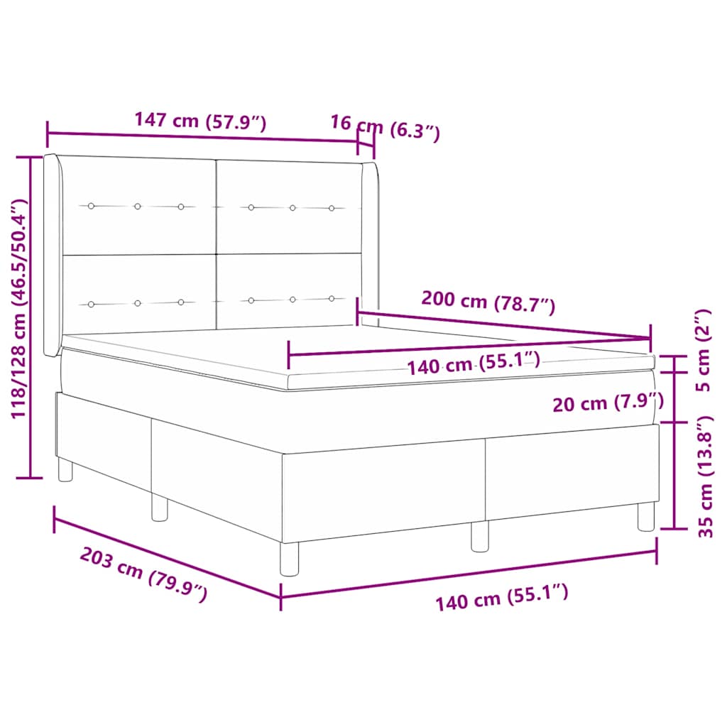 Boxspringbett mit Kissen mit Kopfteil Creme 200 x 140 cm Stoff