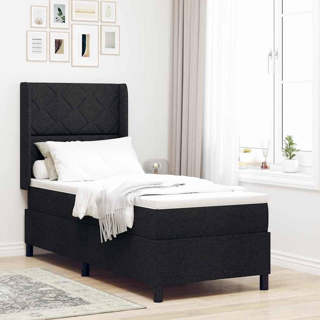 Boxspringbett mit Kissen mit Kopfteil Schwarz 200 x 80 cm Stoff