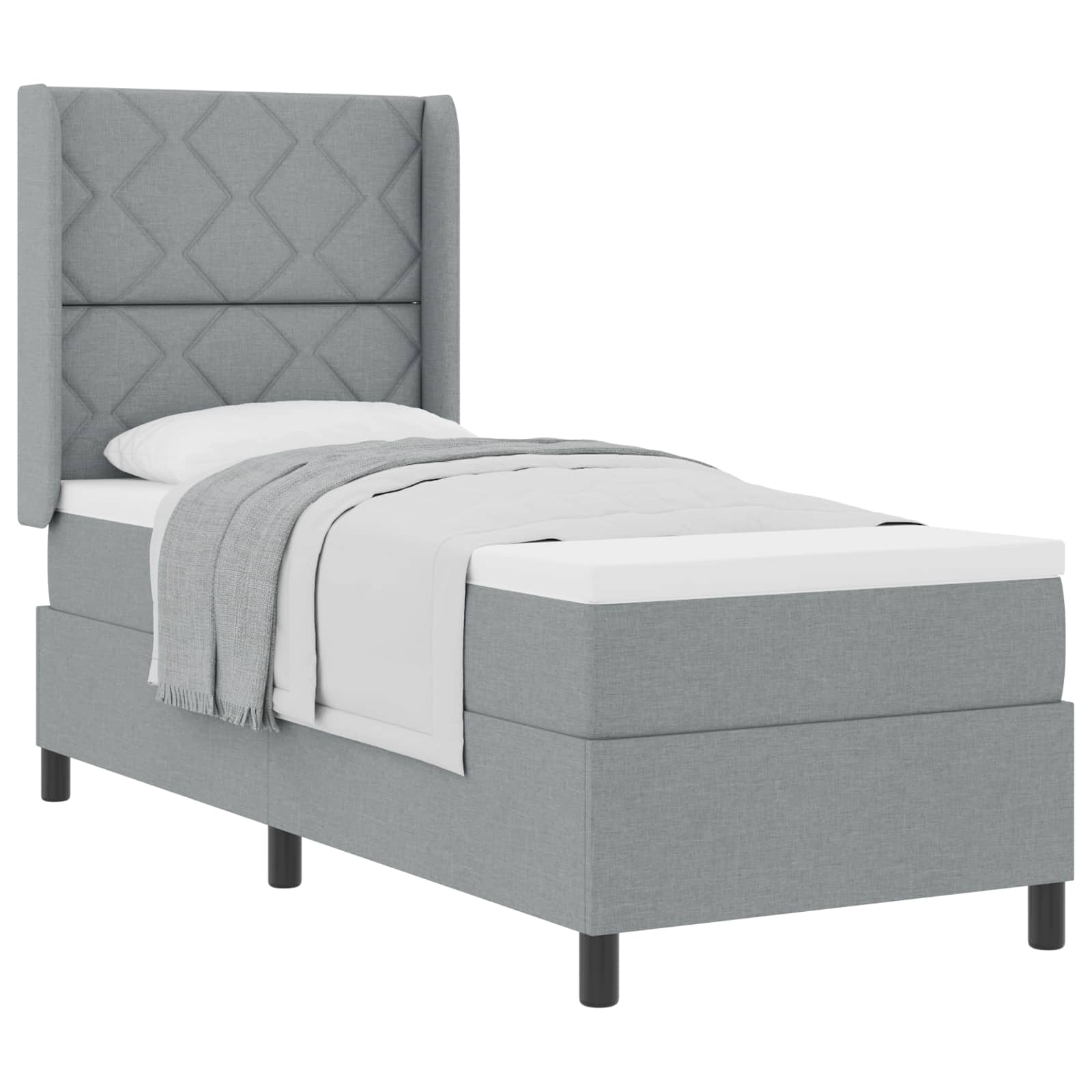 Boxspringbett mit Kissen Hellgrau 190 x 90 cm Stoff