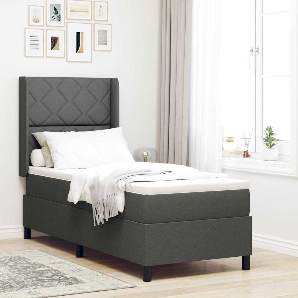 Boxspringbett mit Kissen Dunkelgrau 190 x 90 cm Stoff