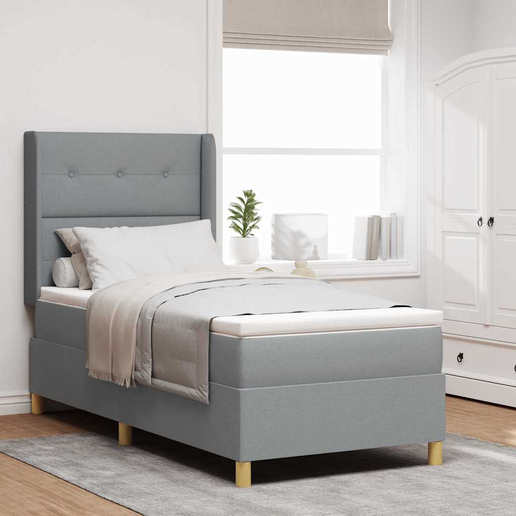 Boxspringbett mit Kopfteil Hellgrau 90 x 190 cm Stoff
