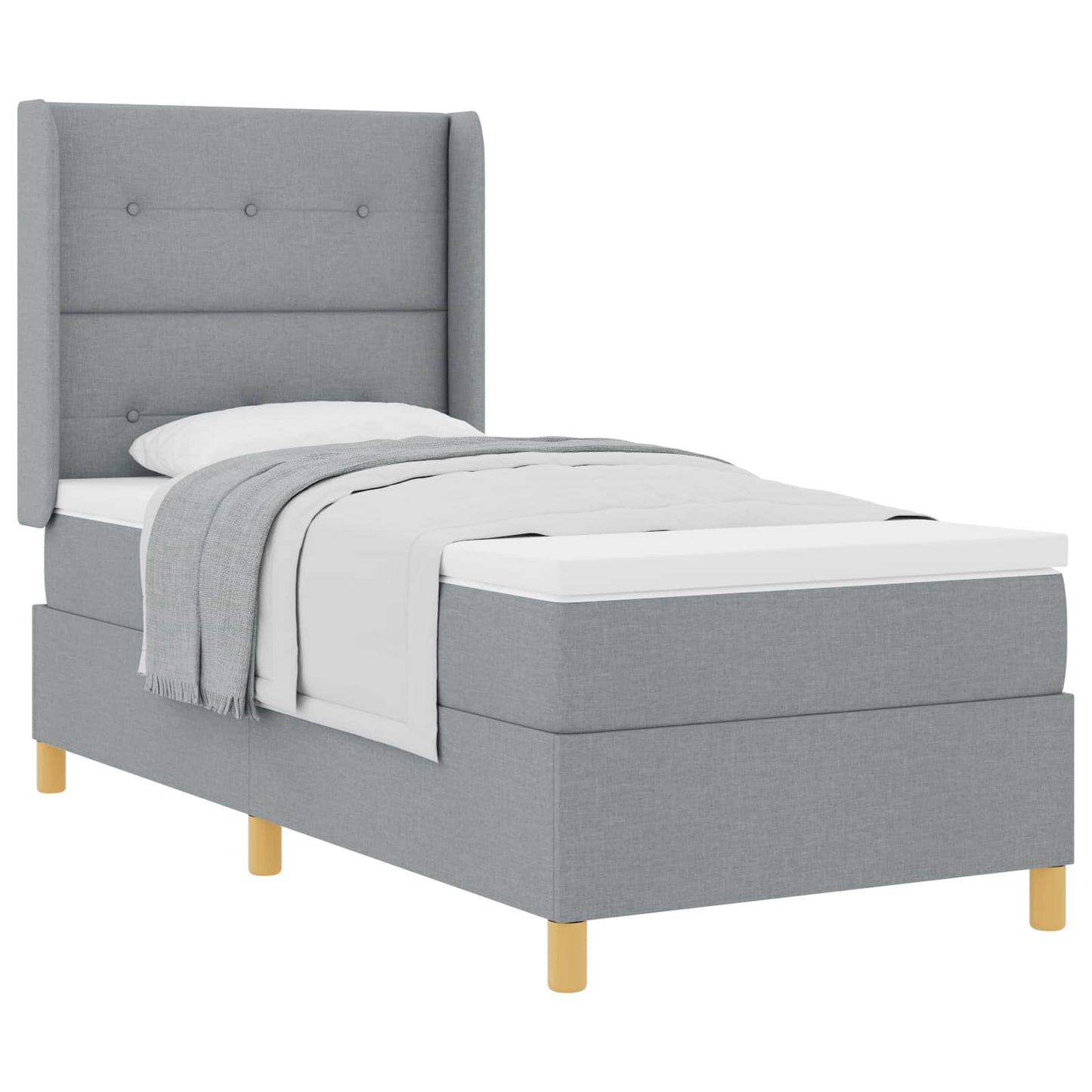 Boxspringbett mit Kopfteil Hellgrau 90 x 200 cm Stoff