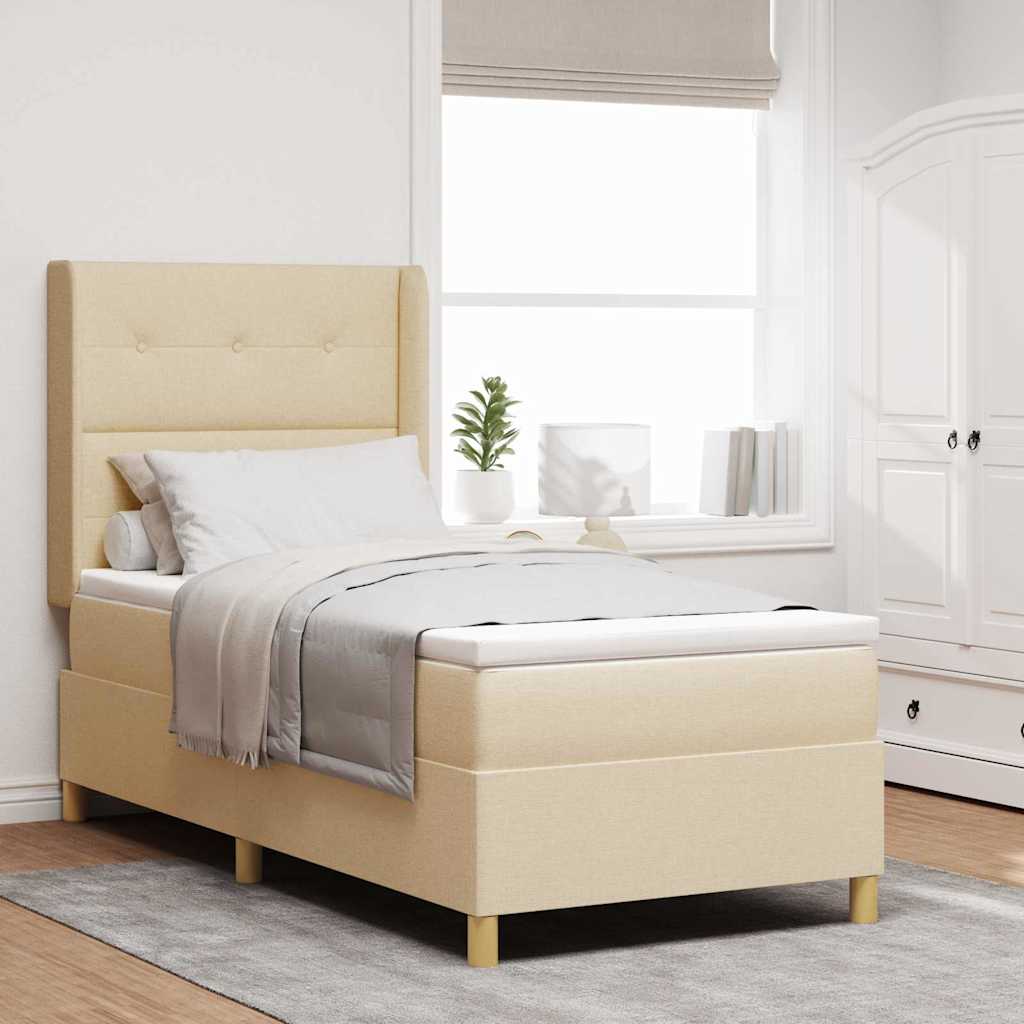 Boxspringbett mit Matratze mit Kopfteil Creme 90 x 200 cm Stoff