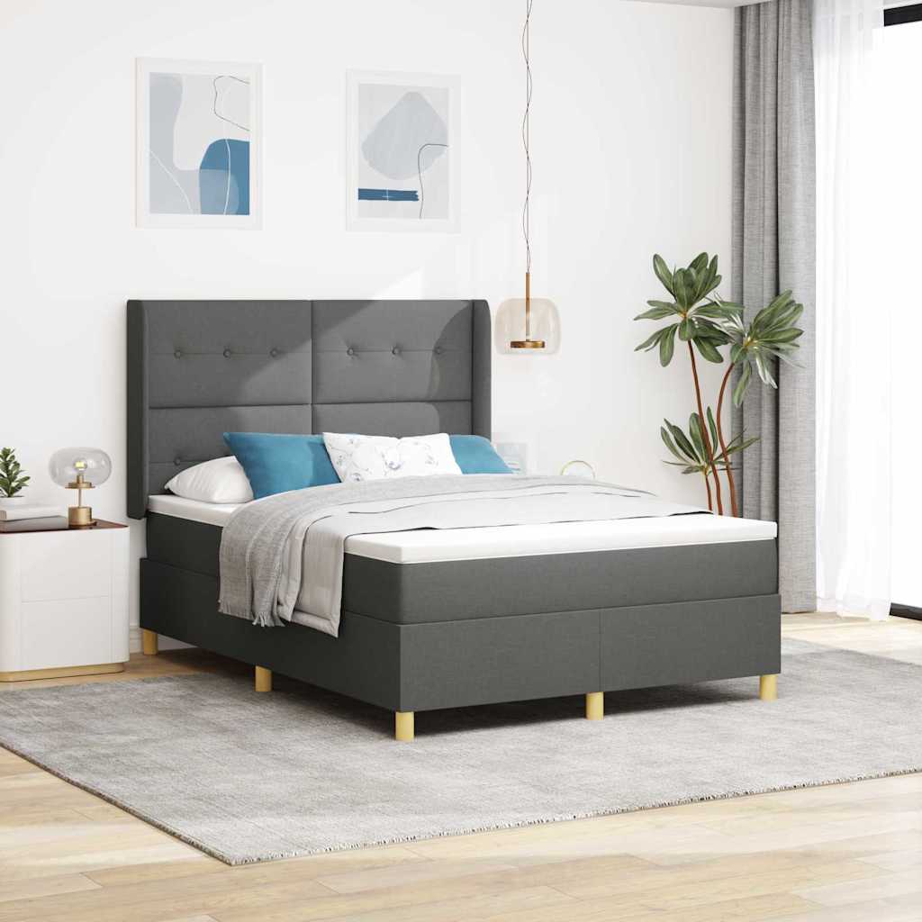 Boxspringbett mit Kopfteil Dunkelgrau 140 x 190 cm Stoff