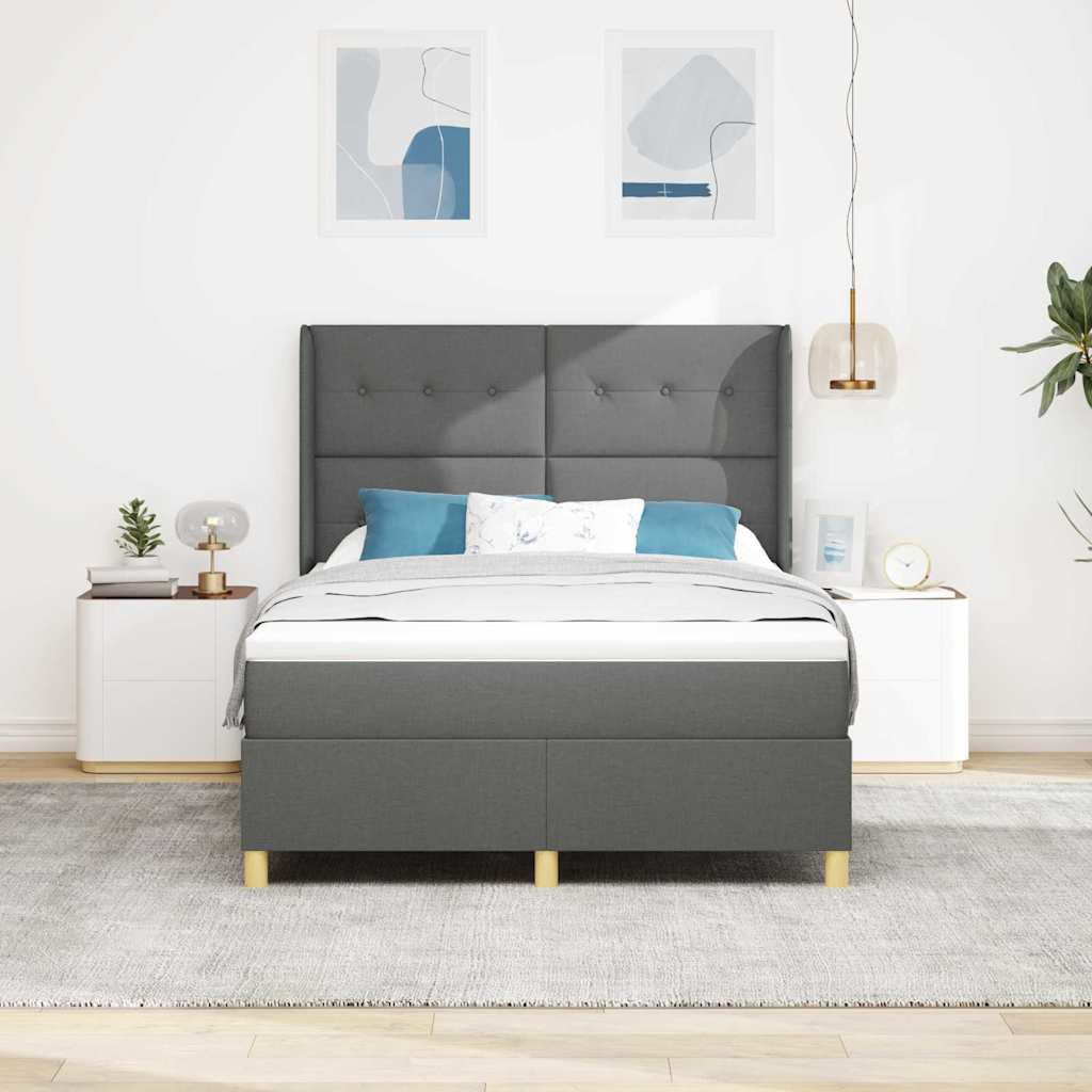 Boxspringbett mit Kopfteil Dunkelgrau 140 x 190 cm Stoff