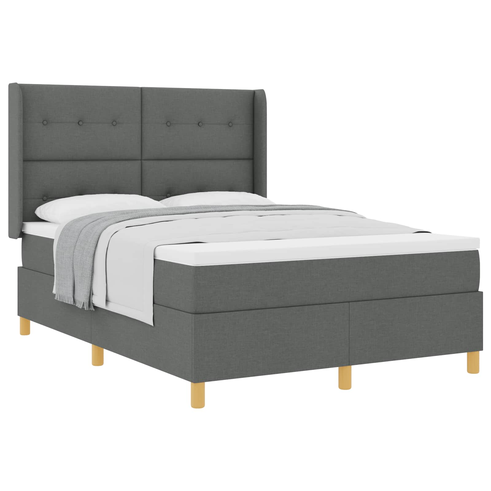 Boxspringbett mit Kopfteil Dunkelgrau 140 x 190 cm Stoff