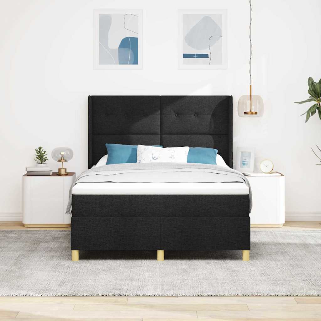 Boxspringbett mit Kopfteil Schwarz 140 x 200 cm Stoff