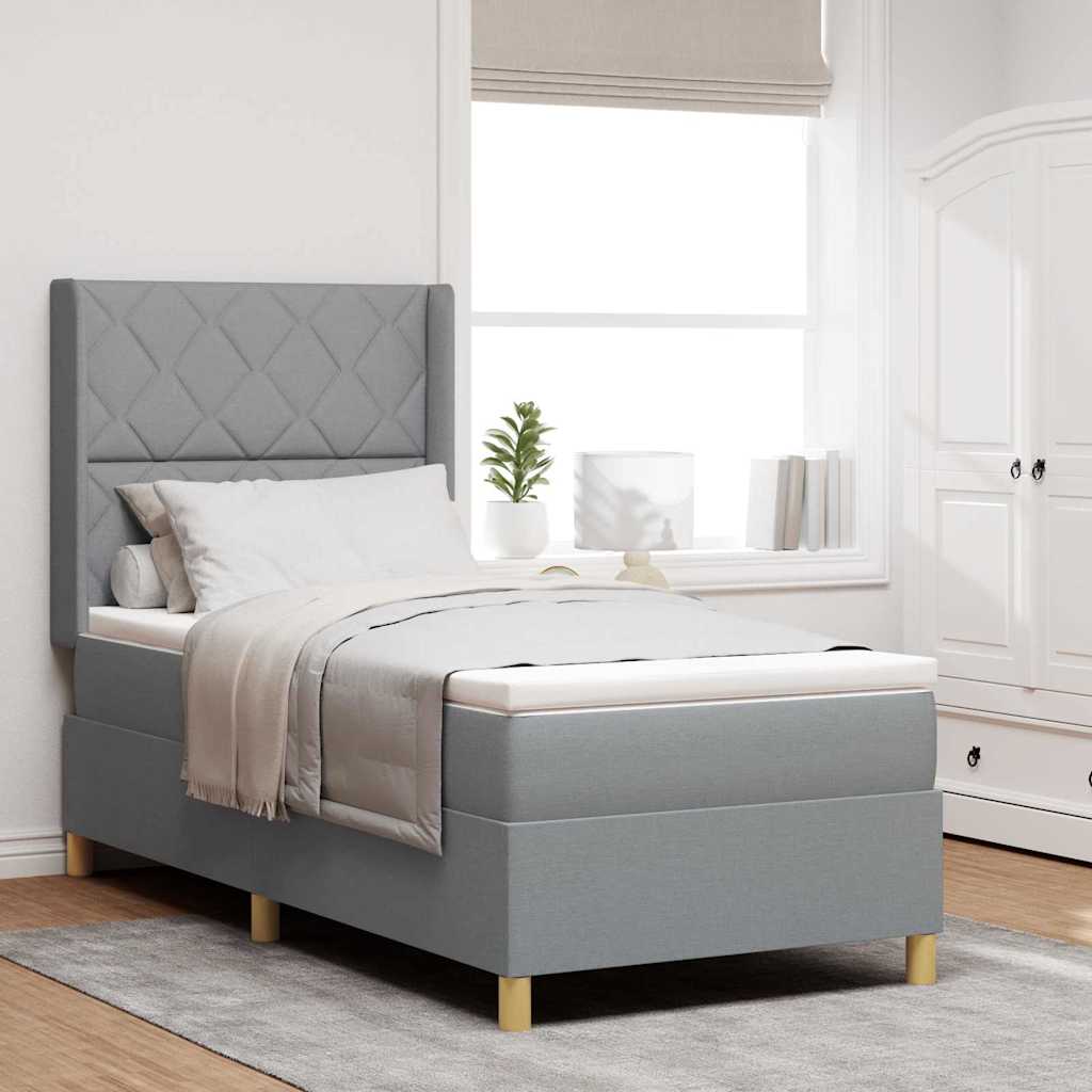 Boxspringbett mit Kopfteil Hellgrau 90 x 190 cm Stoff