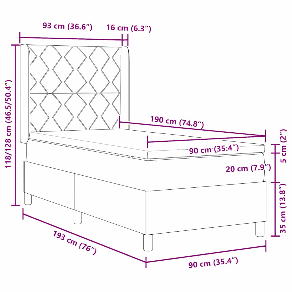 Boxspringbett mit Kopfteil Dunkelgrau 90 x 190 cm Stoff