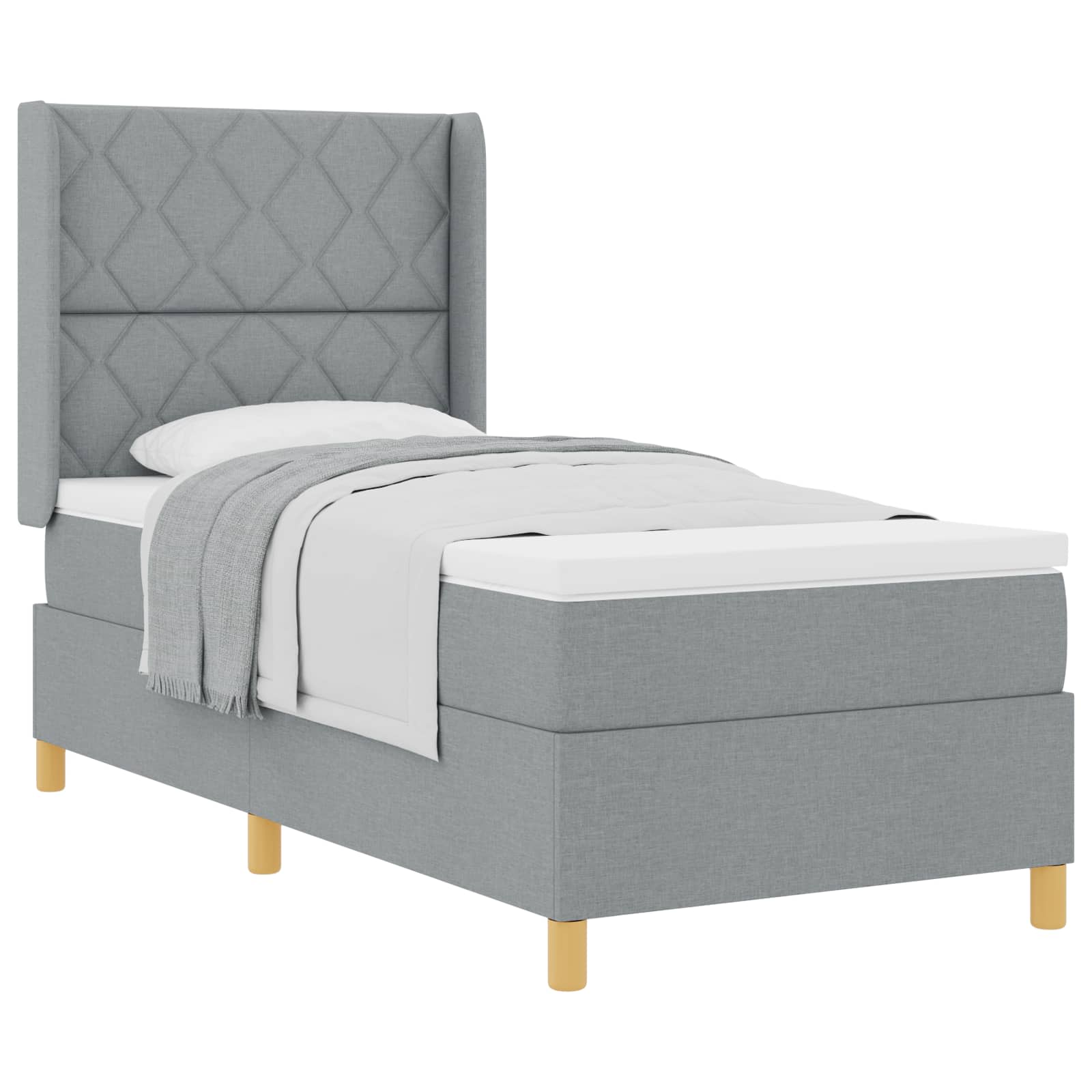 Boxspringbett mit Kopfteil Hellgrau 90 x 200 cm Stoff