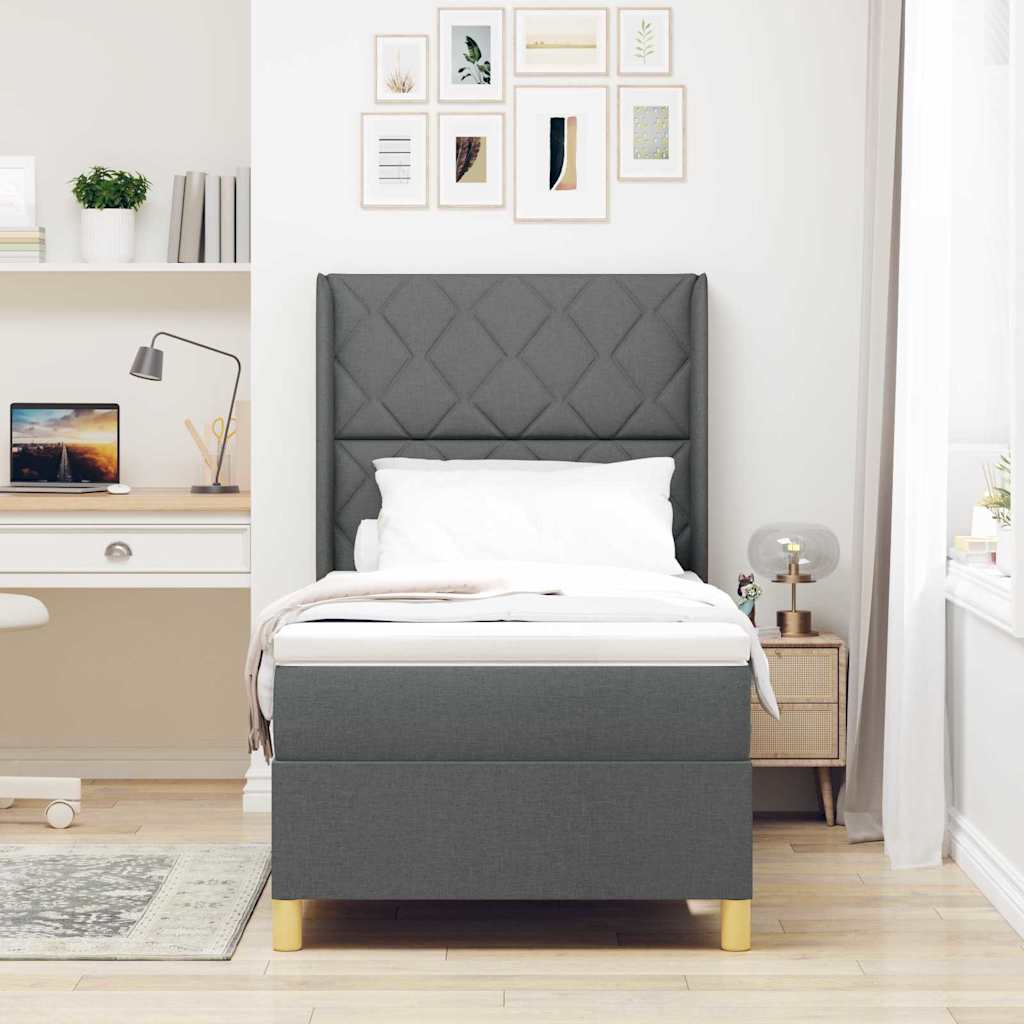 Boxspringbett mit Kopfteil Dunkelgrau 90 x 200 cm Stoff