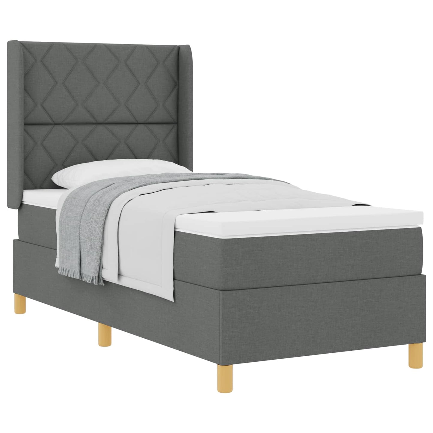 Boxspringbett mit Kopfteil Dunkelgrau 90 x 200 cm Stoff