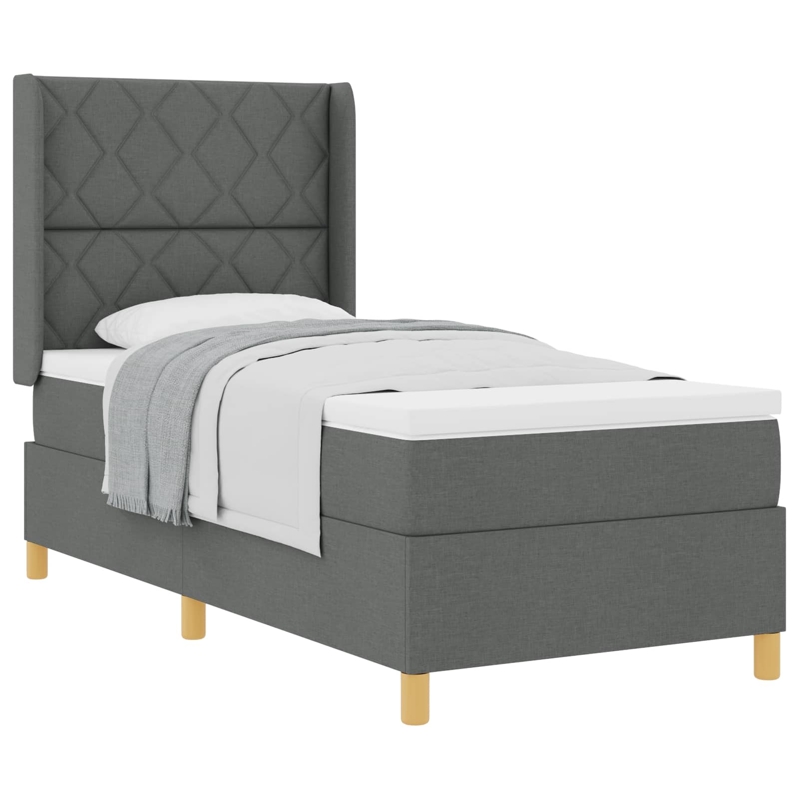 Boxspringbett mit Kopfteil Dunkelgrau 90 x 200 cm Stoff
