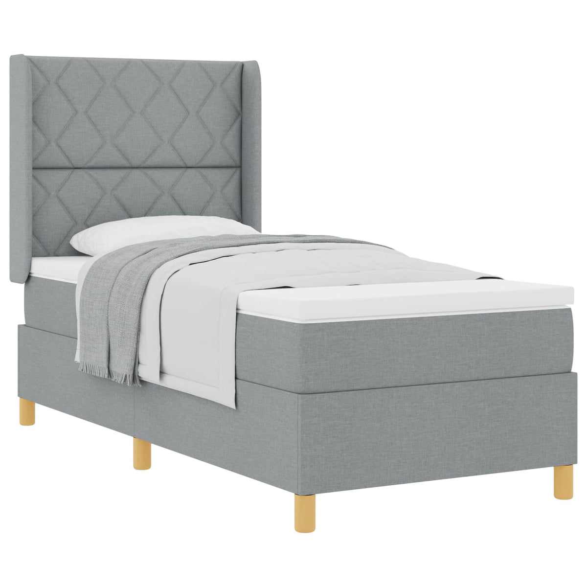 Boxspringbett mit Kopfteil Hellgrau 100 x 200 cm Stoff