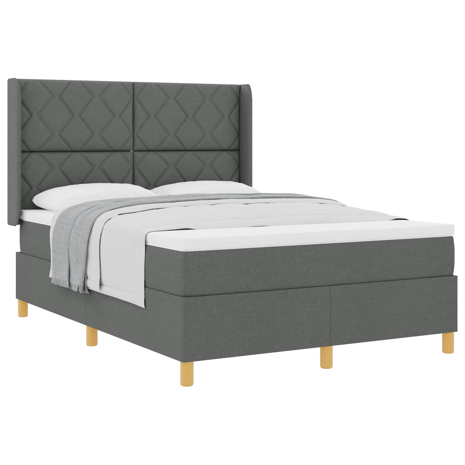 Boxspringbett mit Kopfteil Dunkelgrau 140 x 190 cm Stoff