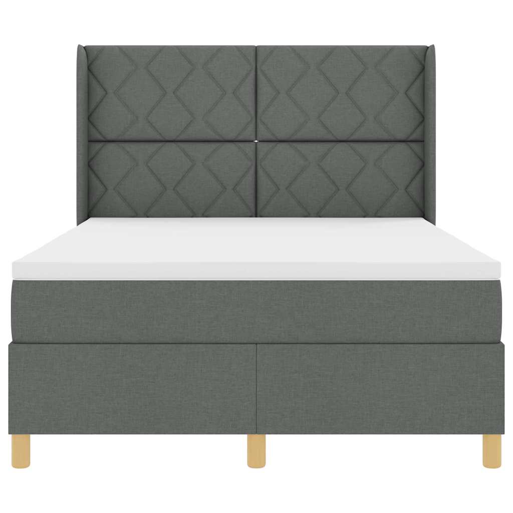 Boxspringbett mit Kopfteil Dunkelgrau 140 x 190 cm Stoff