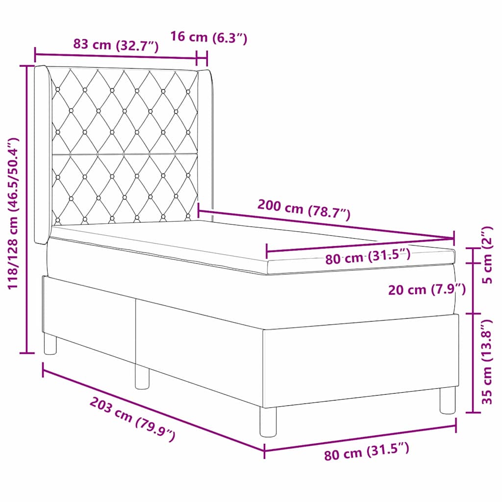 Boxspringbett mit Kopfteil Dunkelgrau 80 x 200 cm Samt
