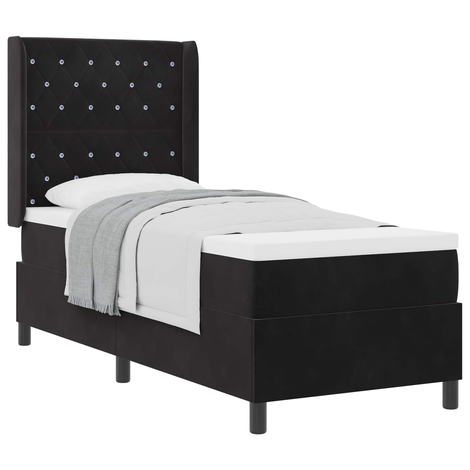 Boxspringbett mit Matratze Schwarz 80 x 200 cm Samt