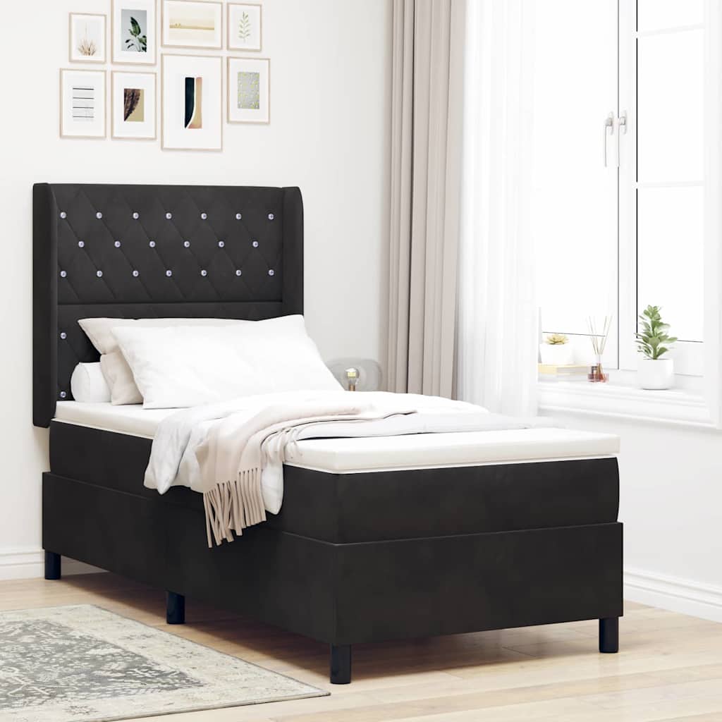 Boxspringbett mit Matratze Schwarz 90 x 200 cm Samt