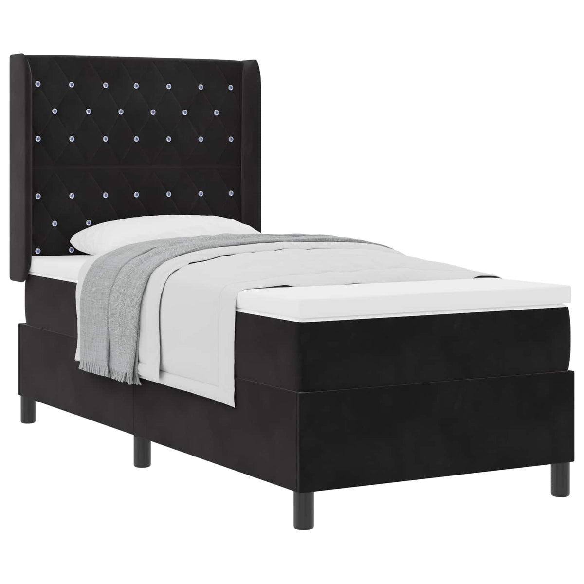 Boxspringbett mit Matratze Schwarz 90 x 200 cm Samt