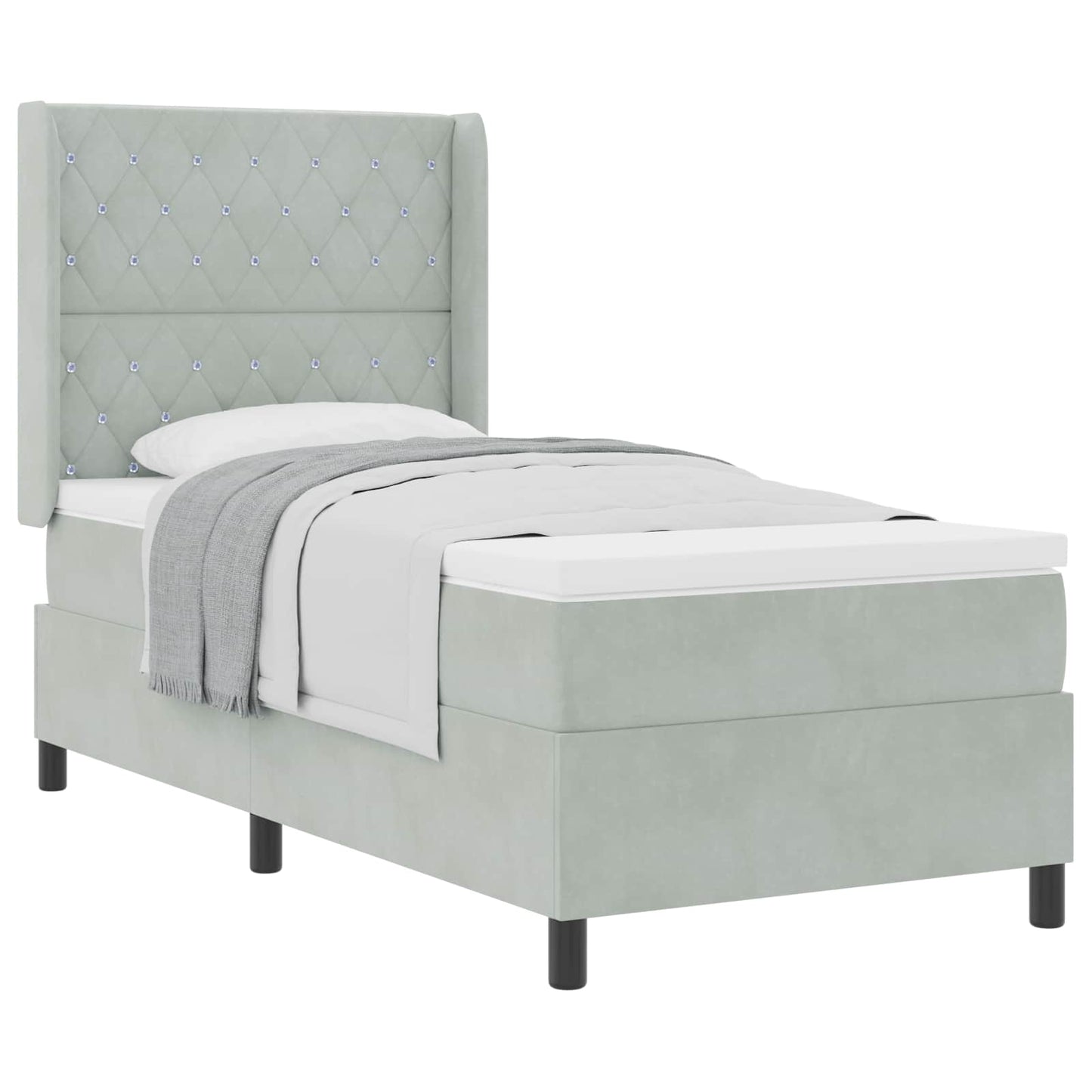 Boxspringbett mit Matratze Hellgrau 100 x 200 cm Samt