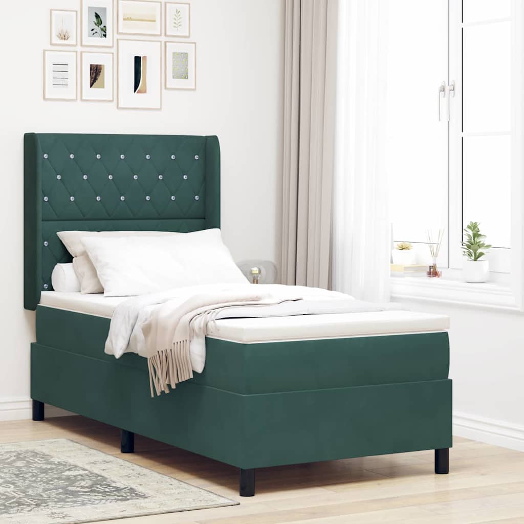 Boxspringbett mit Matratze Dunkelgrün 100 x 200 cm Samt