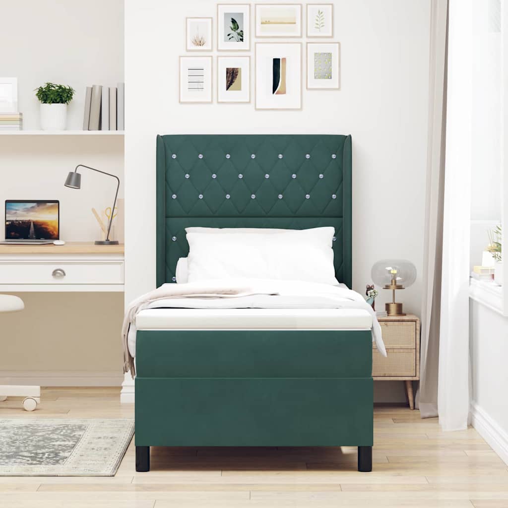 Boxspringbett mit Matratze Dunkelgrün 100 x 200 cm Samt