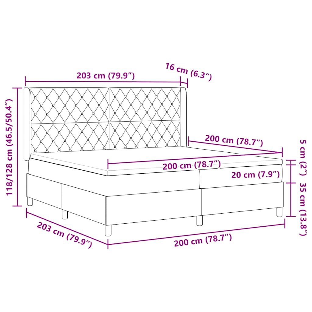 Boxspringbett mit Kopfteil Dunkelgrau 200 x 200 cm Samt