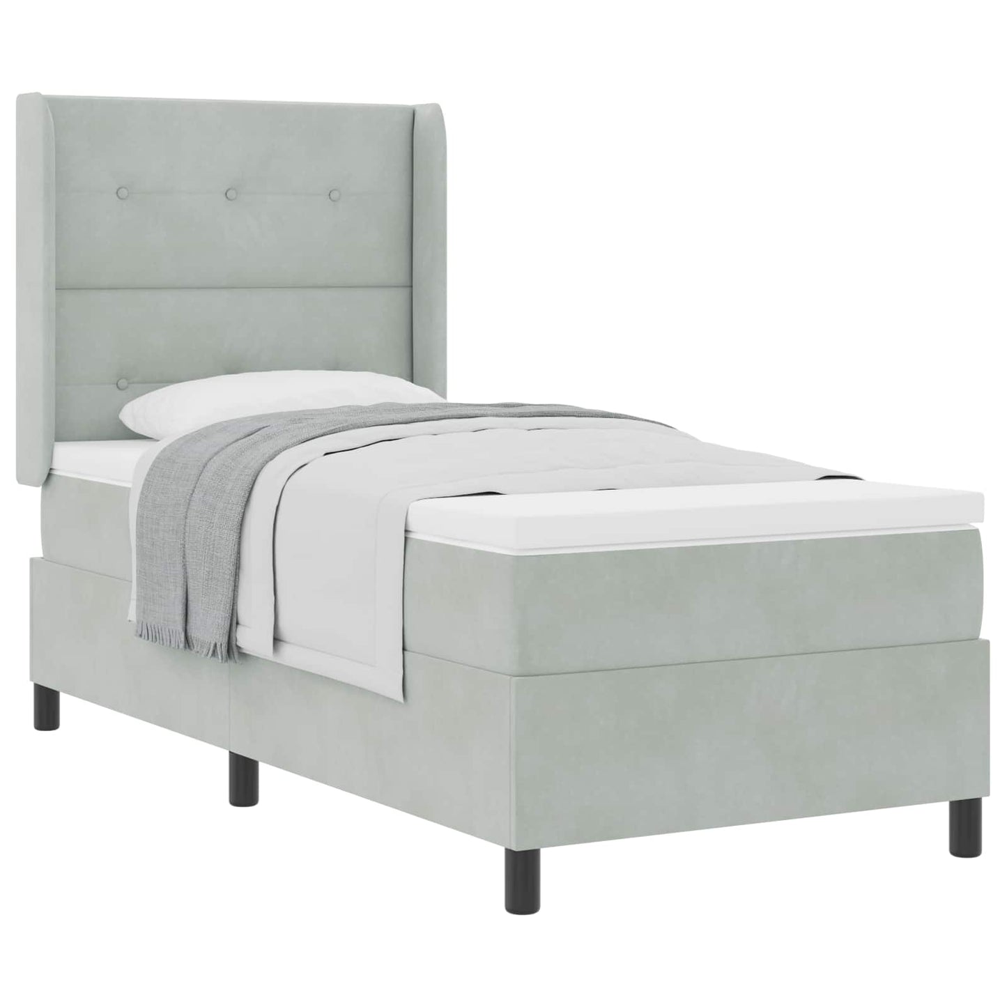 Boxspringbett mit Kopfteil Hellgrau 90 x 190 cm Samt
