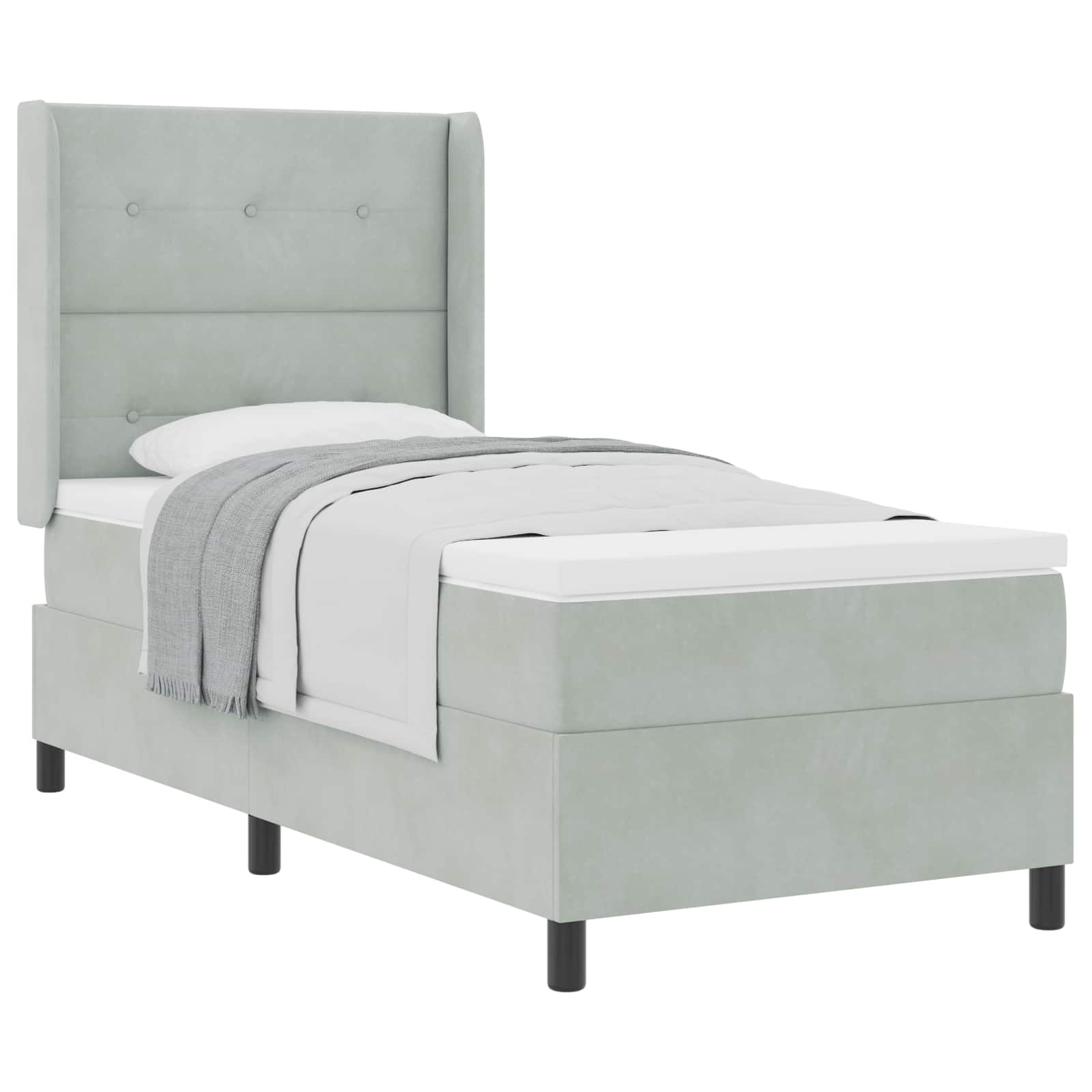 Boxspringbett mit Kopfteil Hellgrau 90 x 190 cm Samt