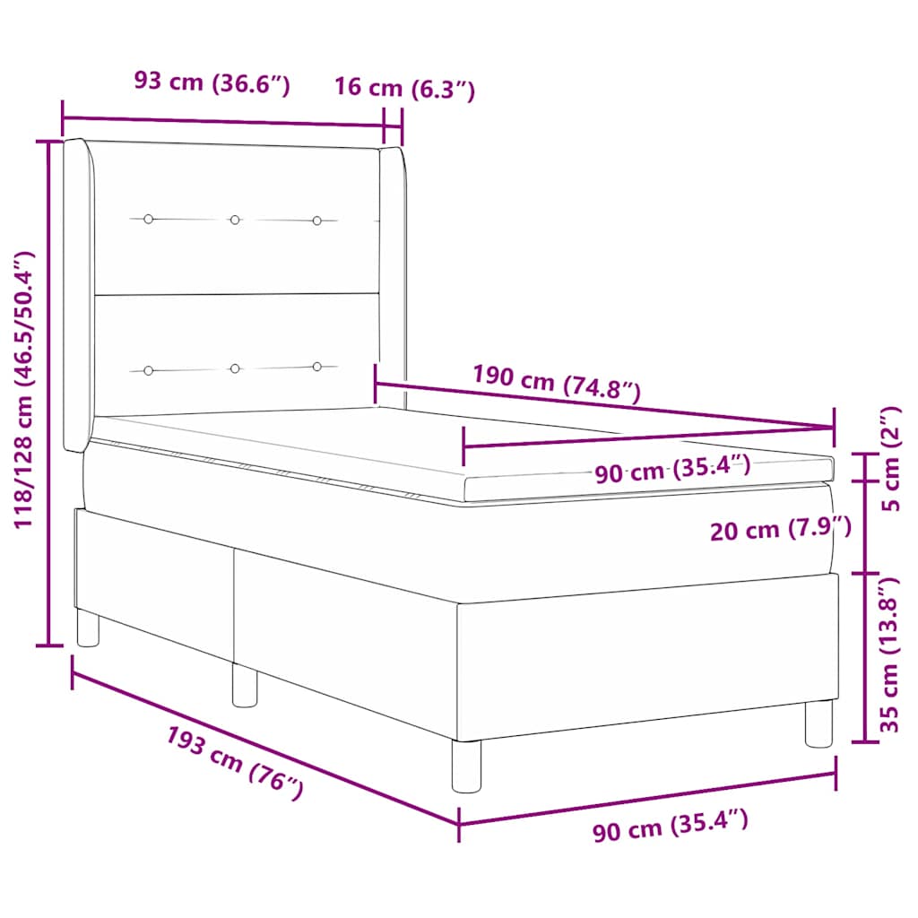 Boxspringbett mit Kopfteil Hellgrau 90 x 190 cm Samt