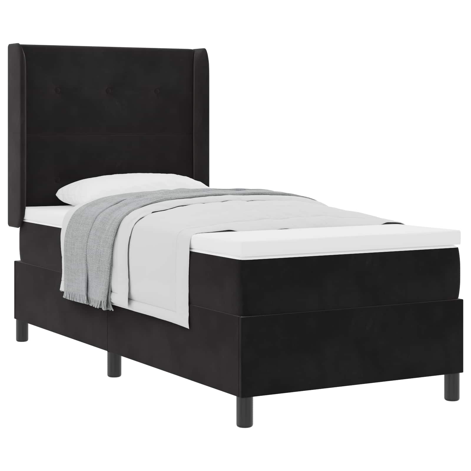 Boxspringbett mit Matratze Schwarz 90 x 190 cm Samt