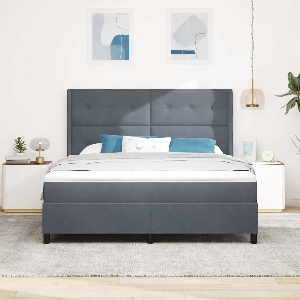 Boxspringbett mit Kopfteil Dunkelgrau 180 x 200 cm Samt
