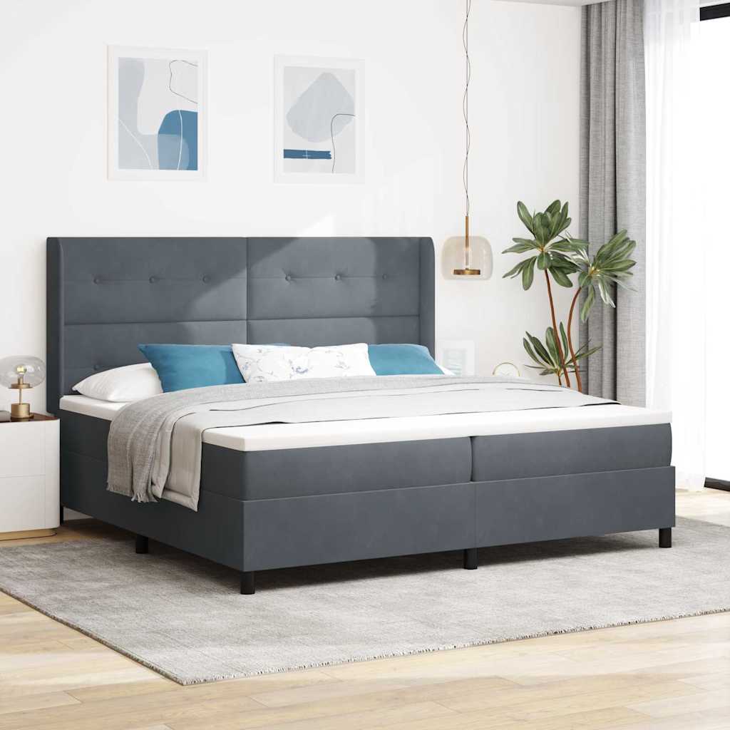 Boxspringbett mit Kopfteil Dunkelgrau 200 x 200 cm Samt