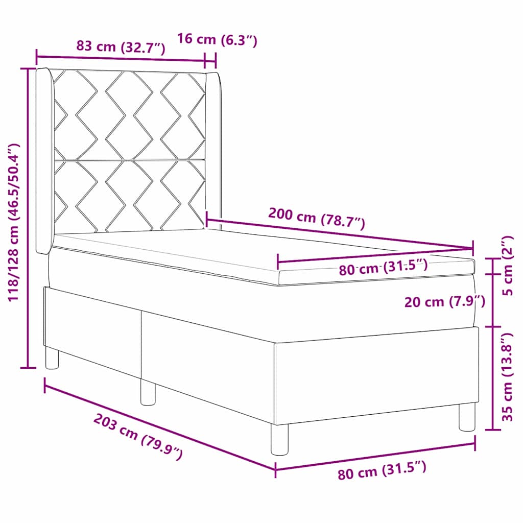 Boxspringbett mit Kopfteil Dunkelgrau 80 x 200 cm Samt