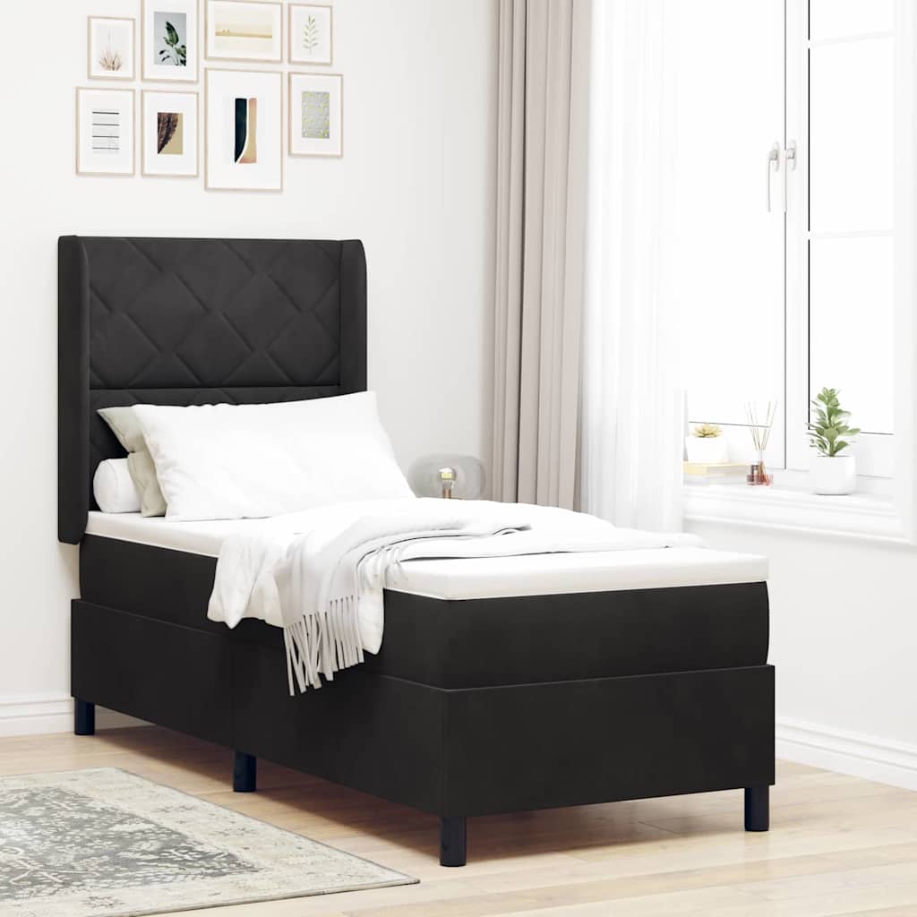 Boxspringbett mit Kopfteil Schwarz 80 x 200 cm Samt