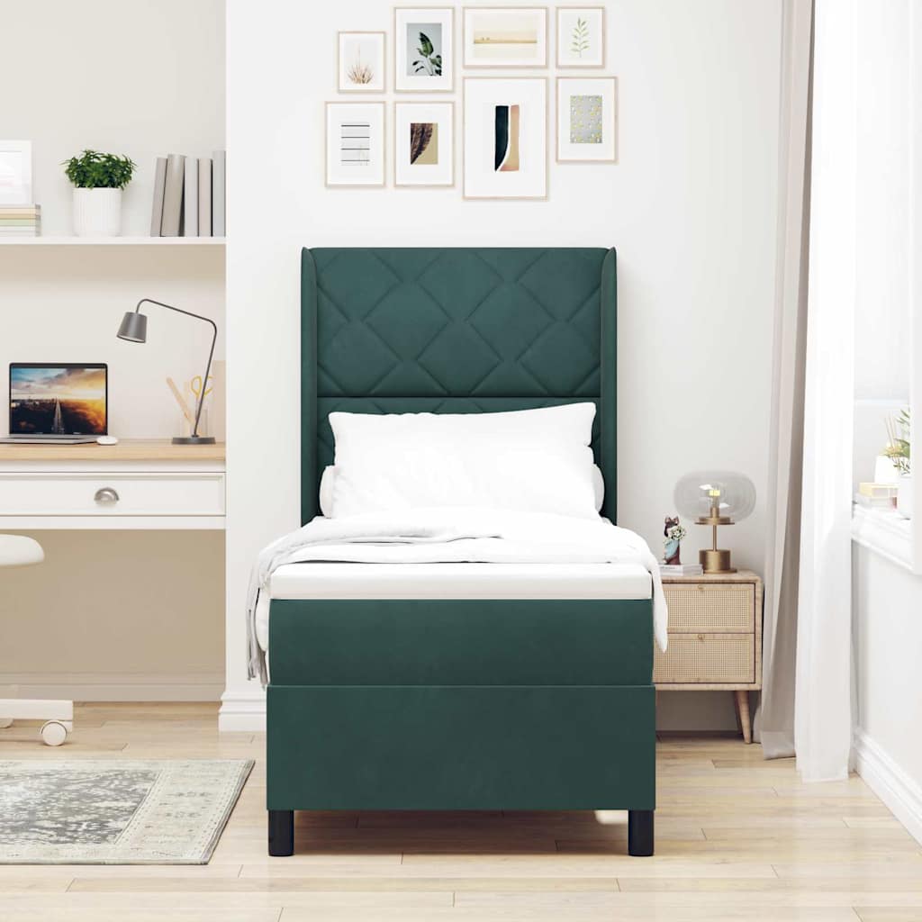 Boxspringbett mit Kopfteil Dunkelgrün 80 x 200 cm Samt