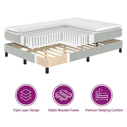 Boxspringbett mit Kopfteil Hellgrau 90 x 190 cm Samt