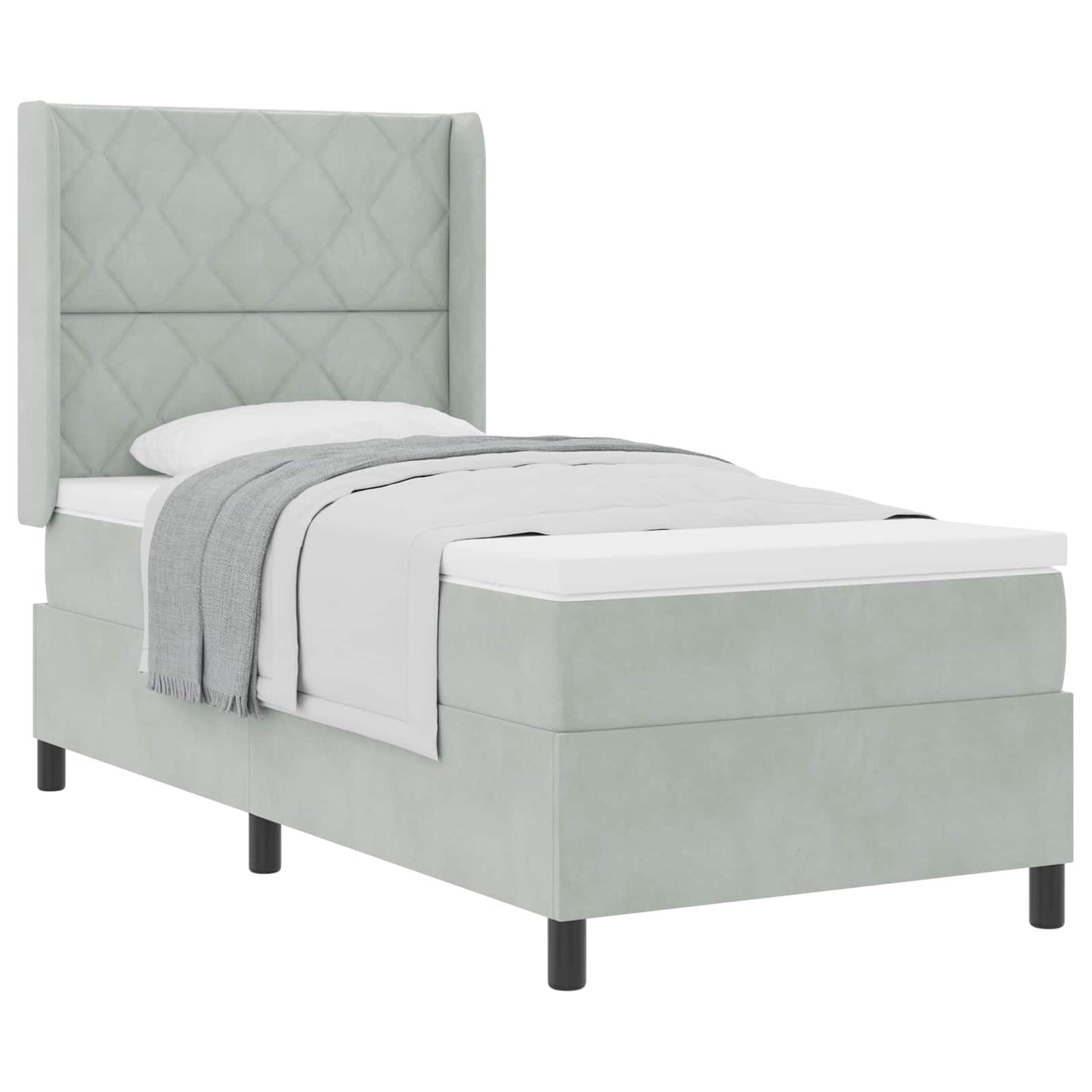 Boxspringbett mit Kopfteil Hellgrau 90 x 200 cm Samt