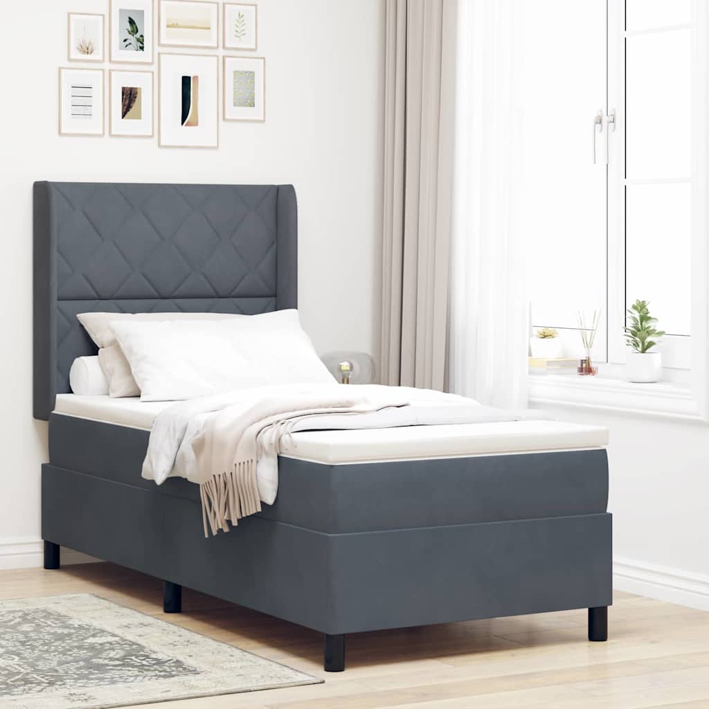 Boxspringbett mit Kopfteil Dunkelgrau 90 x 200 cm Samt