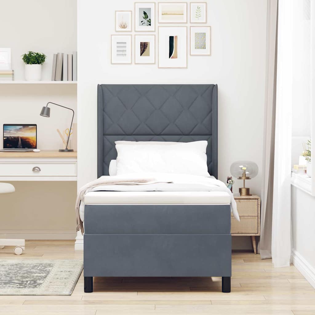 Boxspringbett mit Kopfteil Dunkelgrau 90 x 200 cm Samt