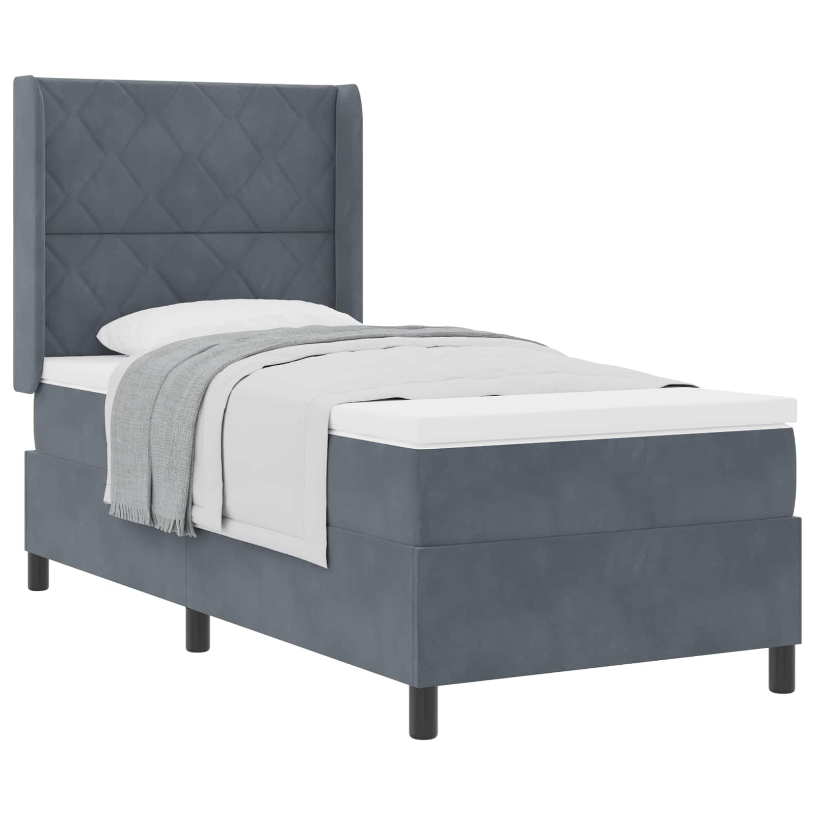 Boxspringbett mit Kopfteil Dunkelgrau 90 x 200 cm Samt