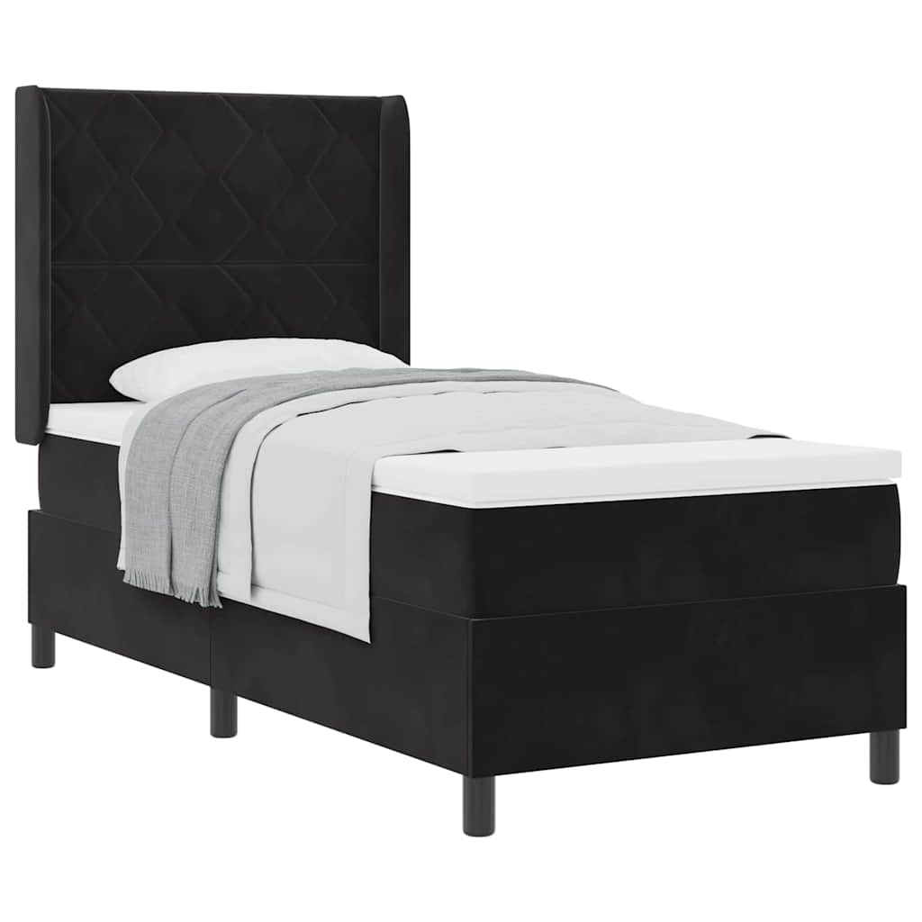 Boxspringbett mit Kopfteil Schwarz 100 x 200 cm Samt